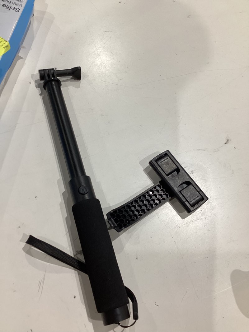 Condition photo showing As Is for onn bluetooth selfie stick – extendable to 40 in 360° rotating & tilting clamp with built-in rechargeable shutter and universal camera mount