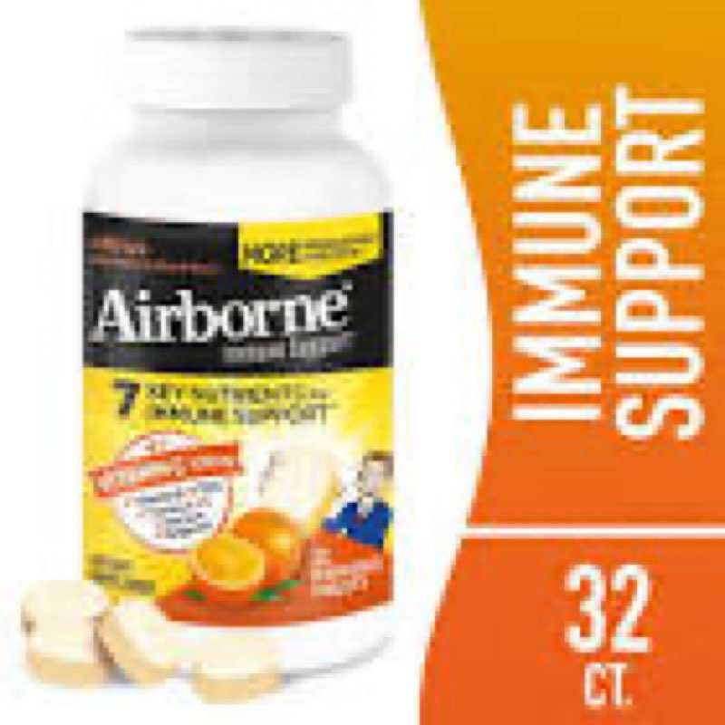airborne 1000mg vitamin c + zinc immune support supplement chewable tablets, citrus flavor with powe