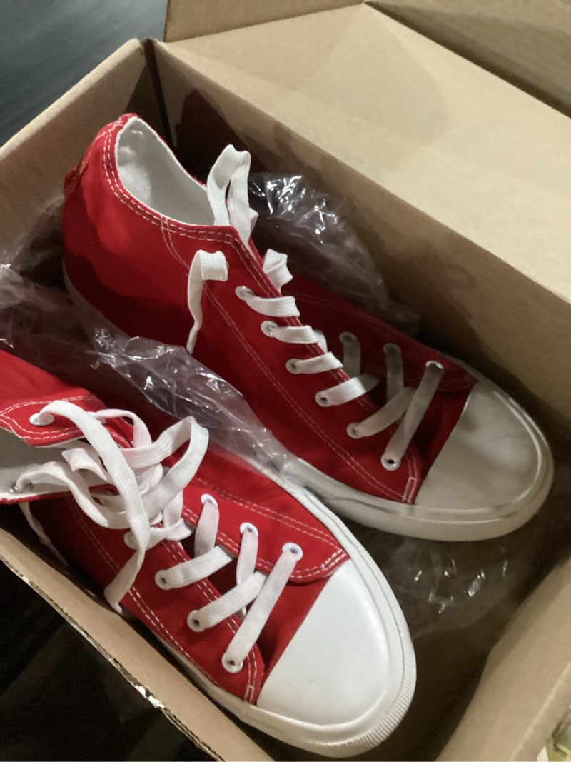 Condition photo showing As Is for Women's High-Top Canvas Sneakers – Classic Lace-Up Casual Shoes with Extra Shoelaces – Comfortable, Stylish, and Durable Red
