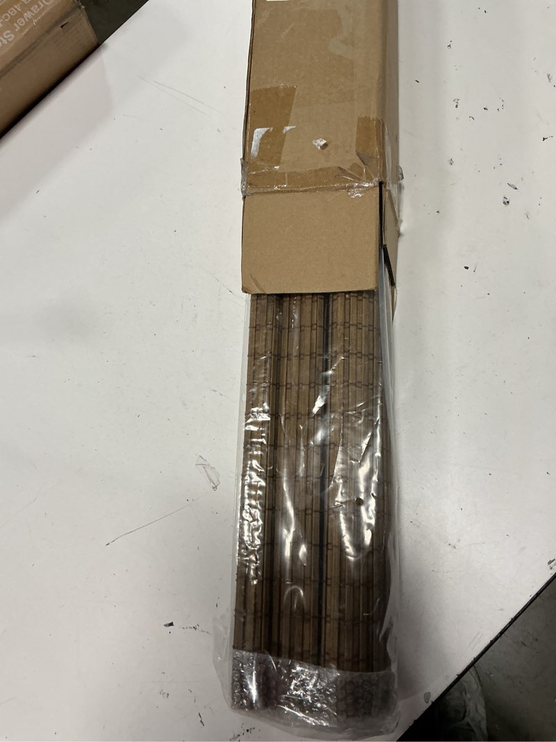 Condition photo showing New/Like New for lazblinds cordless bamboo roman shades, privacy blinds for interior windows, room darkening roll up bamboo blinds for home & patio, 30.5" w x 48" h, highfield teak pricacy - highfield teak 30.5" w x 48" h