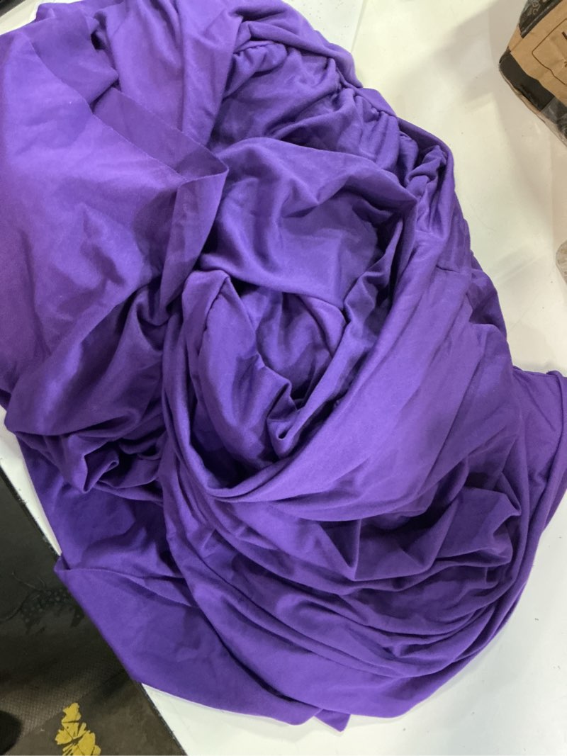 Condition photo showing As Is for smiry spandex tablecloth, elastic fitted stretch tablecloth for 6ft rectangle tables, waterproof washable table cover skirt for outdoor, wedding, banquet & parties (purple, 72lx30wx30h inch) 72\" x 30\" (rectangular) purple 1 pack