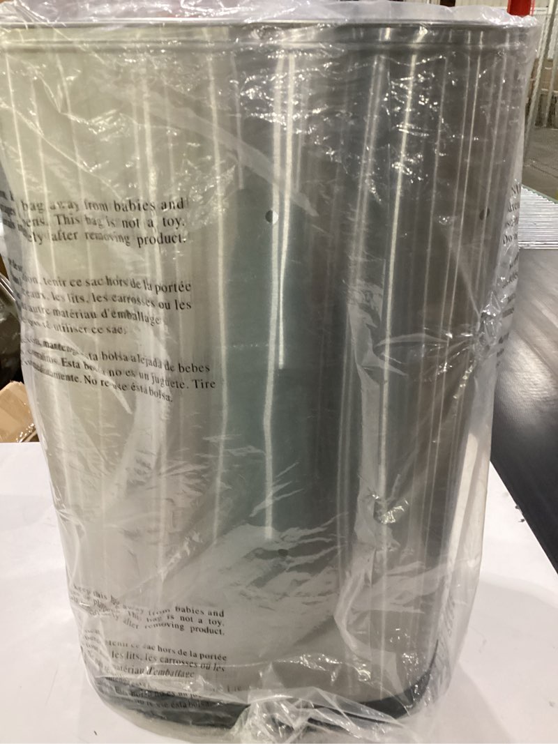 Condition photo showing New/Like New for ninestars dzt-50-13r automatic touchless dual compartment motion sensor trash can/recycler, 13 gal 50l, stainless steel base (oval, black/silver lid) 13 gal trash can