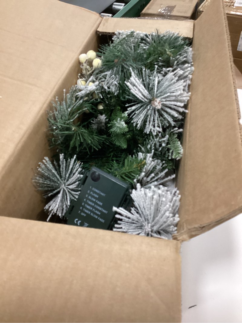 Condition photo showing Good Condition for Glitzhome 3ft Pre-lit Christmas Teardrop Swag, Faux Flocked Winter Hanging Door Swags with White Poinsettia and Berry Wreath for Christmas Porch, Mantel, and Staircase Holiday Decorations White Poinsettia set of 1