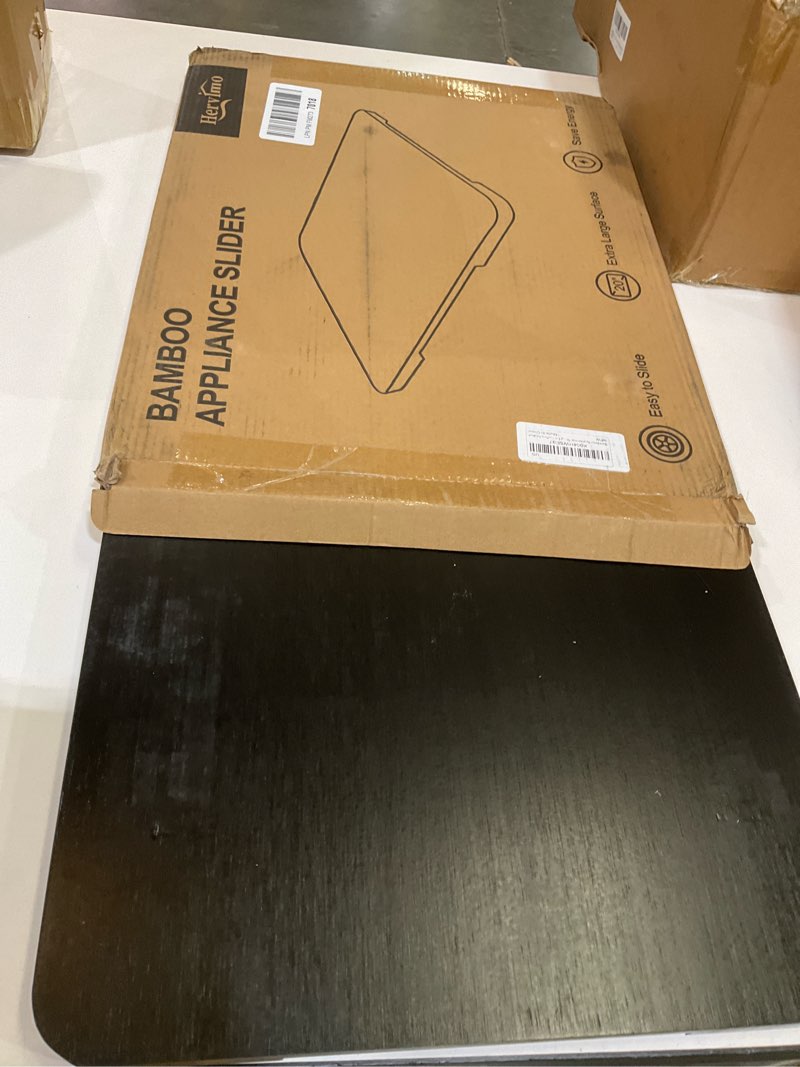 Condition photo showing As Is for Appliance Sliders for Kitchen Appliances, 360° Rolling Coffee Tray for Countertop, Bamboo Sliding Tray for Coffee Maker, Large Coffee Pot Slider Tray for KitchenAid Stand Mixer, Air Fryer, Toaster