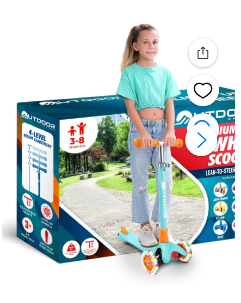 outdoor cruiser 3-wheel kids scooter – with lean-to-steer technology, led lighted wheel, 4-level adj