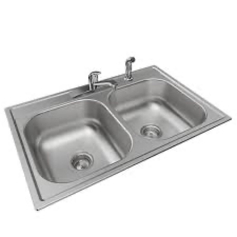 Dayton® 22 Gauge Stainless Steel 33" x 22" x 7" 4-Hole Double Bowl Drop-in Kitchen Sink Kit  