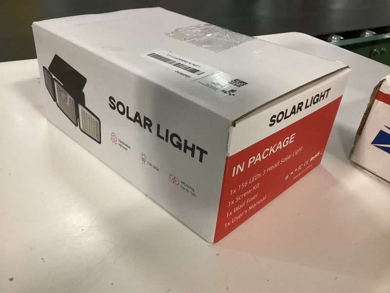 Condition photo showing New/Like New for 2500LM Solar Lights Outdoor with Motion Sensor,3 Head 270° Wide Angle Street Area Lights, IP65 Waterproof Security Lighting with 3 Modes(Non-Remote,2 Pcs) Non-Remote-2 Pcs
