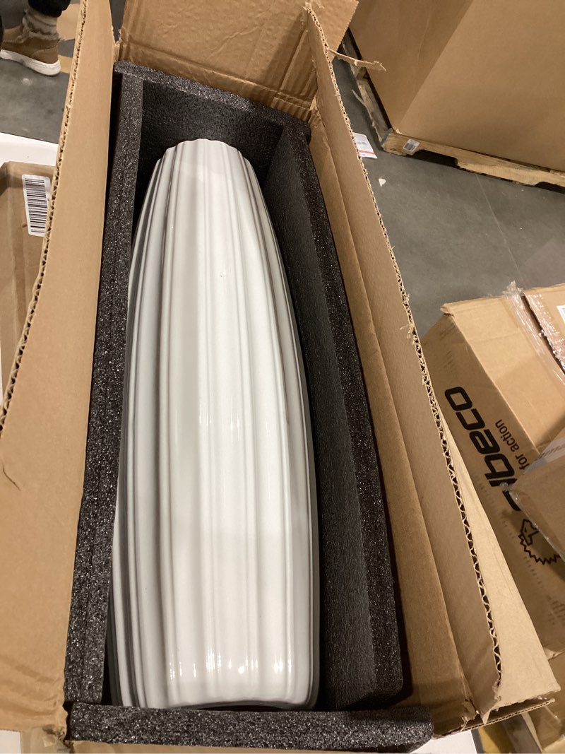 Condition photo showing Good Condition for White Ceramic Floor Vase, 17.7" Tall Floor Vase Large Flower Vases Decorative Vases for Pampas Grass Modern Home Decor Living Room Office Bedroom Table Centerpieces Kitchen Wedding Farmhouse Décor Vertical Stripes Height-17.7 Inch