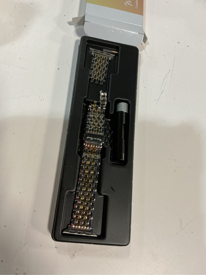 Condition photo showing As Is for Seven-link Watch Band for Apple Watch Series 11, 10, 9, 8, 7, 6, 5, 4, 3, 2, 1 and SE 3/2/1 for Women, Dressy Stainless Steel Metal Band for Apple Watch 40mm 41mm 42mm 38mm 44mm 45mm 46mm for iWatch