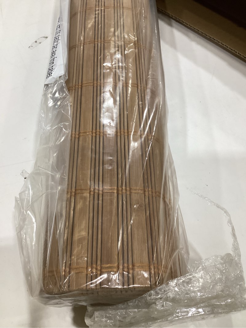 Condition photo showing New/Like New for LazBlinds No Tools No Drill Bamboo Roller Shades, Cordless Bamboo Blinds, Light Filtering Roll Up Blinds for Windows, French Door, Porch or Patio, 26'' W x 70'' H, Squirrel Squirrel 26'' W x 70'' H