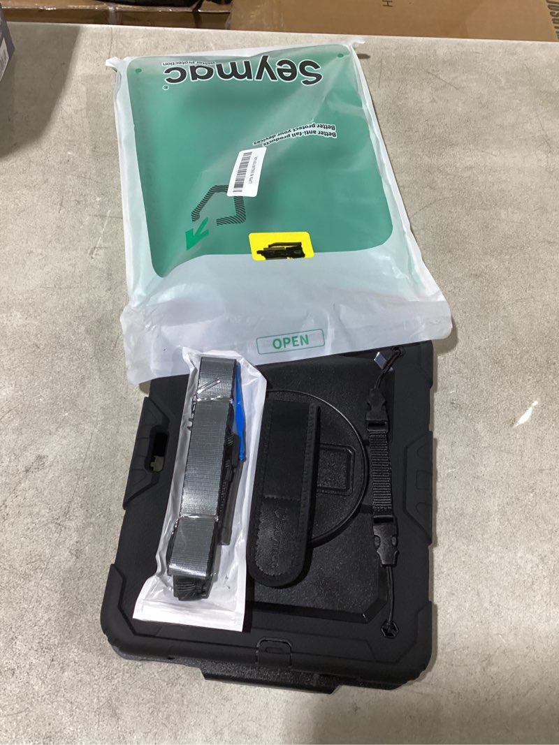 Condition photo showing New/Like New for seymac case for ipad air 11 inch m4 / m3 / m2 (2026/2025 / 2024), heavy duty shockproof protective case with screen protector, 360° rotating stand and hand/shoulder strap, black black for ipad air 11 inch