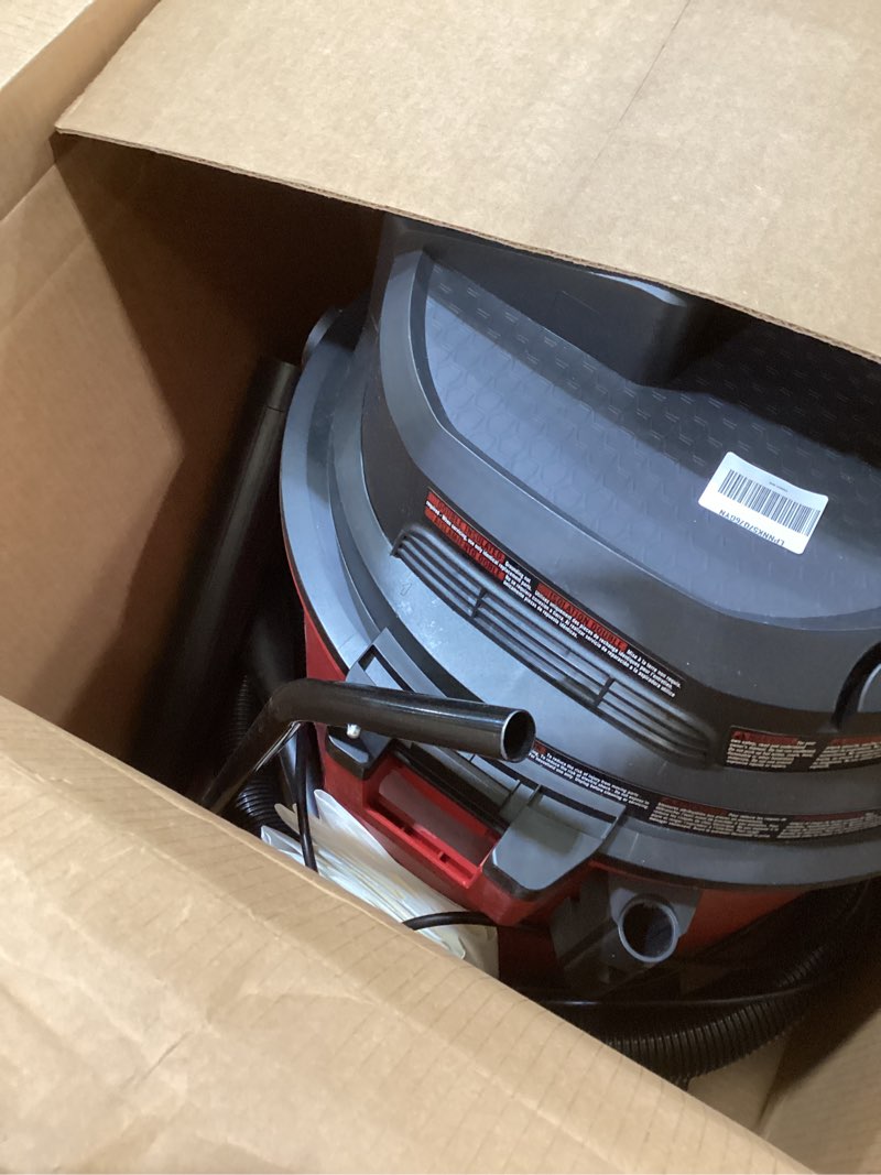 Condition photo showing As Is for vacmaster 16-gallon 6.5 peak hp† wet/dry vacuum – vjh1612pf 1101, red 16 gallon