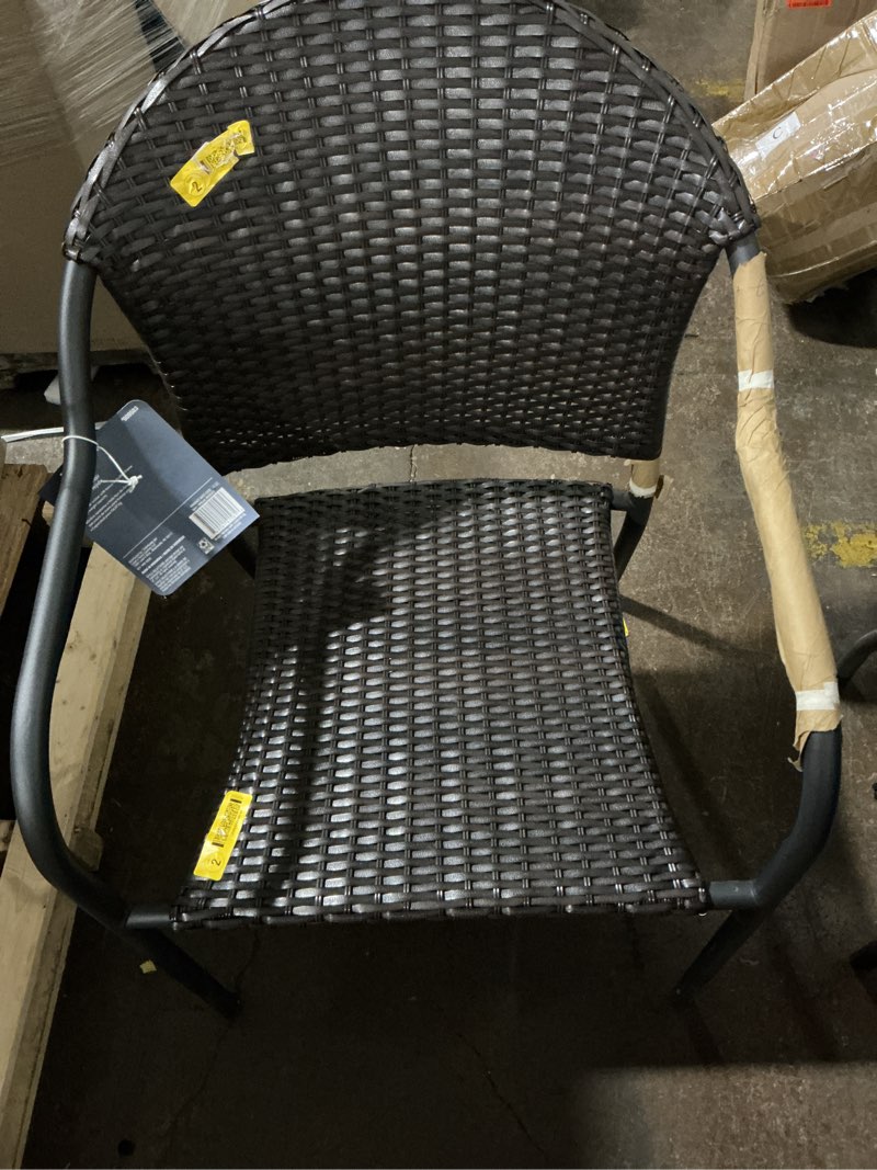 Condition photo showing Good Condition for style selections pelham bay wicker stackable matte black steel frame stationary dining chair with woven seat