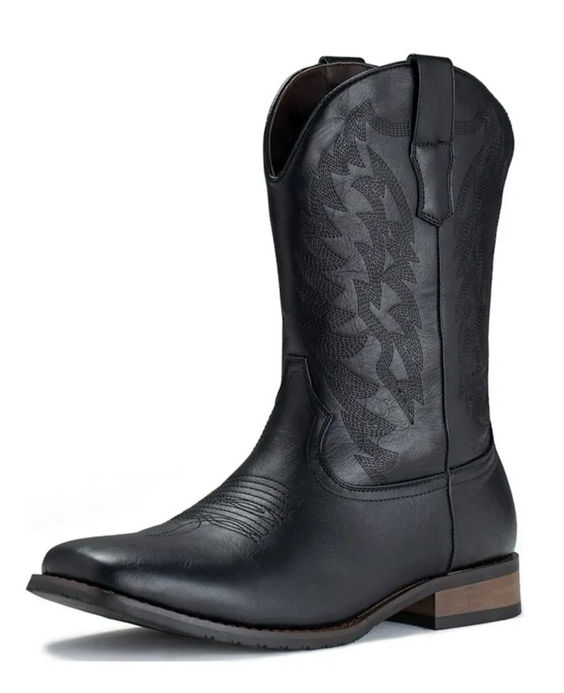 iuv cowboy boots for men western boot durable classic embroidered square toe traditional boots size 10.5