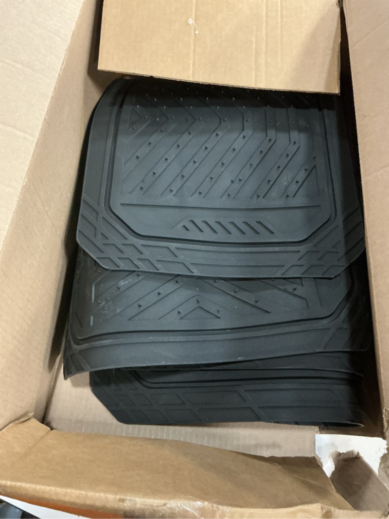 Condition photo showing Good Condition for rubbermaid car floor mat, heavy duty all-weather car mats full set with dual-tone pink aluminum inserts – universal fit, anti-slip backing, trim-to-fit for most suv, sedan, van
