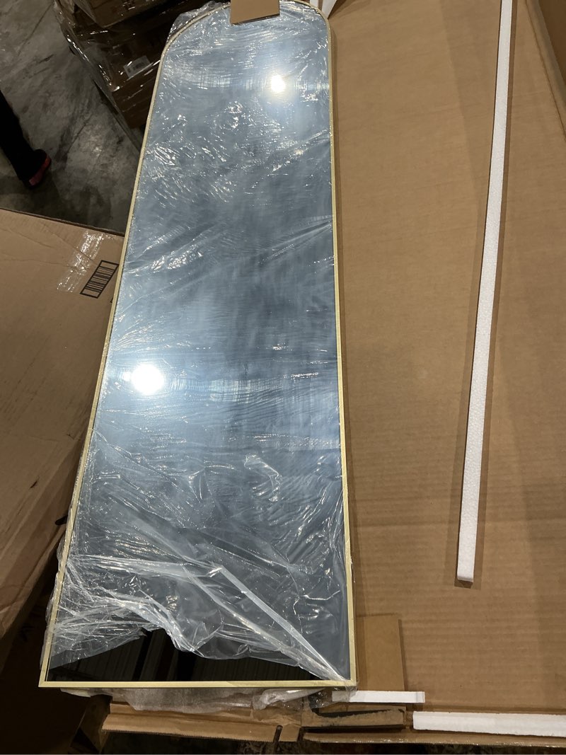 Condition photo showing Good Condition for full length mirror 59"x16" full body mirror arched free standing wall mounted leaning floor mirrors with stand aluminum alloy frame for bedroom cloakroom, gold gold-arched 59"l x 16"w