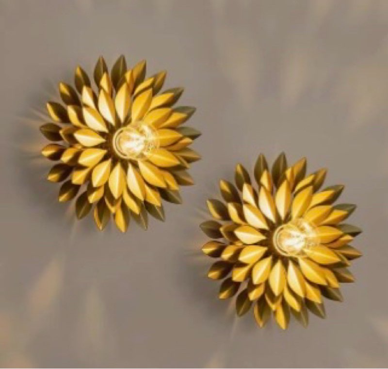 TOCHIC Modern Wall Sconce Set of 2, Gold Leaf Wall Mounted Light Fixture Dimmable, Indoor Wall Lamp 