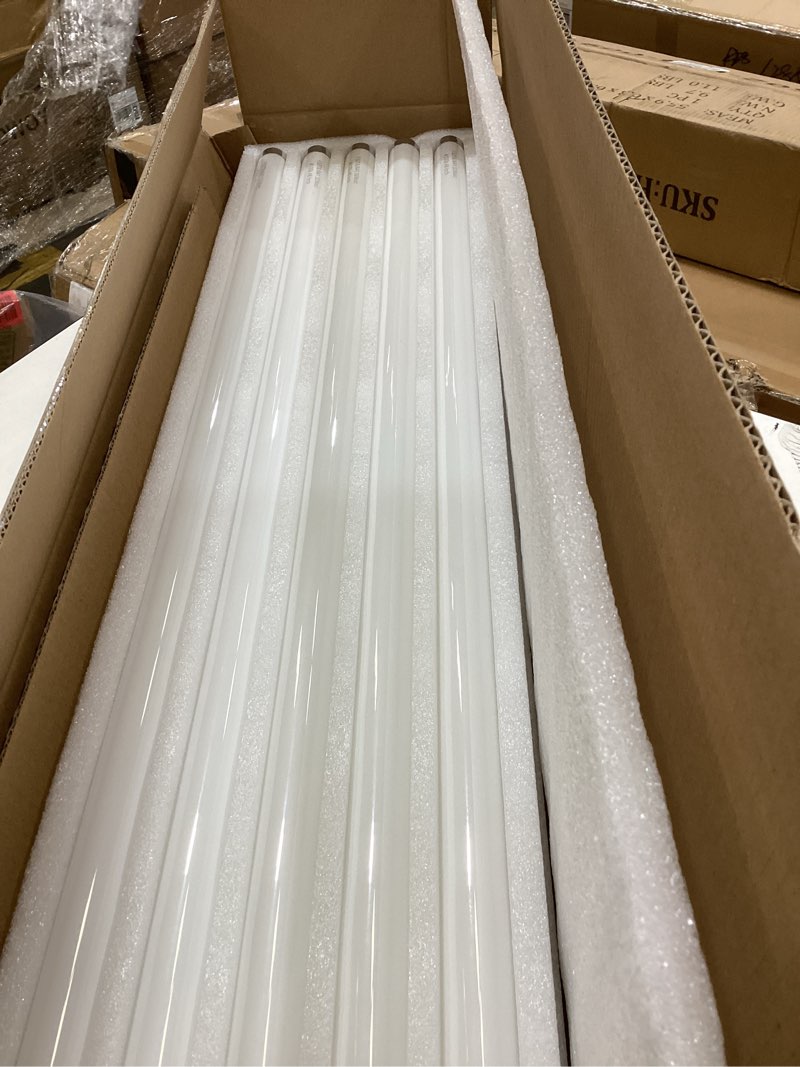 Condition photo showing Good Condition for f32t8/841 32w 48 inch t8 fluorescent tube light bulb, t8 fluorescent bulbs 4 foot, 4ft light bulb, 4100k cool white, 2850 lumens, g13 medium bi-pin base,10 pack