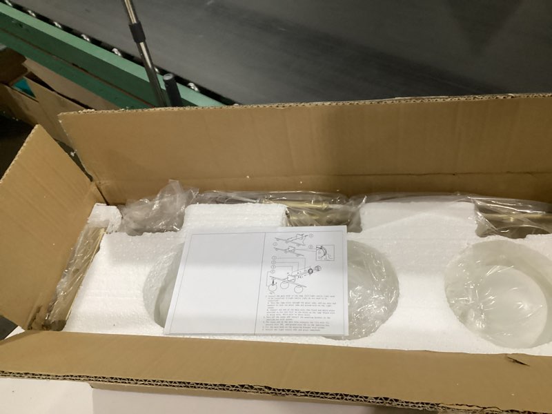 Condition photo showing New/Like New for Gold Bathroom Light Fixtures, 3-Light 25.1 Inch Modern Light Fixture Bathroom with Milky White Frosted Glass Shades, Wall Sconces for Bathroom, Bedroom, Living Room(G9 Bulb not Included) Gold 3-Light