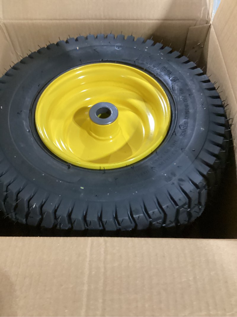 ar-pro (2-pack) 13x5.00-6 front tire and wheel assembly, 4-ply tubeless turf tire with rim for riding mower lawn tractor, 3"-6" offset hub & 3/4" bushings extra 5/8" bushings 13 x 5.00-6" tubeless (offset hub) yellow