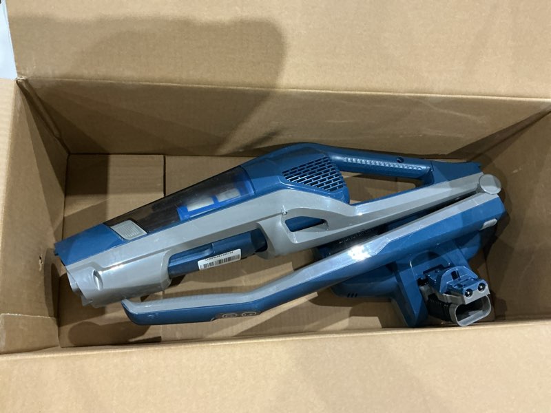 Condition photo showing As Is for vacmaster portable 10.8v 2-in-1 cordless stick lightweight vacuum cleaner with 2-speed power control and led headlight for hardwood floor, carpet & pet hair, blue