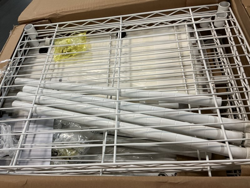 Condition photo showing Good Condition for Ulif E13C Heavy Duty Closet Organizer System?Freestanding Clothing Racks for Hanging Clothes?Adjustable Garment Rack 63" W x 16" D x 77" H Hold 960 lbs?White Clothing Rack with White Dustproof Cover White Rack With White Cover