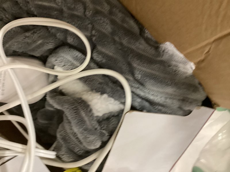 Condition photo showing As Is for Homemate Heated Blanket Electric Throw - 50"x60" Heating Blanket Throw 1/2/4/6/8 Hours Auto-Off 10 Heat Levels Over-Heat Protection Soft Flannel Sherpa Heater ETL Certification Light Grey (Striped) 50 Inch x 60 Inch