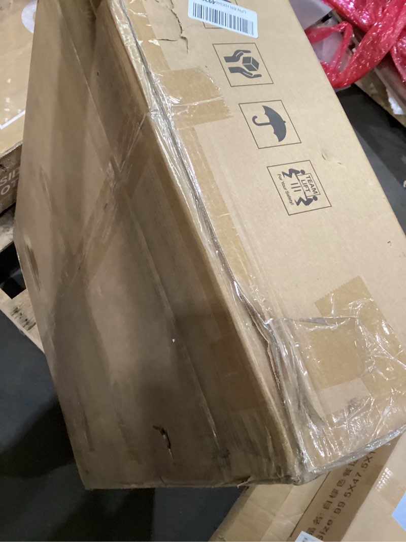 Condition photo showing As Is for Tribesigns Modern Dining Table, 63" Large Kitchen Table for 4-6 People, Unique Rectangular Dinner Table Kitchen & Dining Room Furniture with Faux Marble Tabletop and Geometric Legs White & Gold