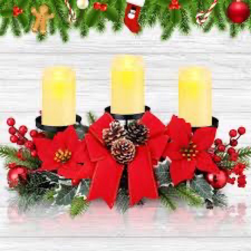 Christmas Candle Holder Centerpieces with 3 Candleholders,