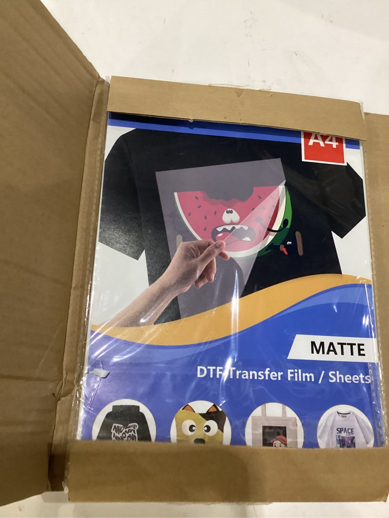 Condition photo showing Good Condition for 100 sheets dtf transfer film paper a4 double sided thick clear pretreat sheets, pet heat transfer paper for inkjet printer dtg printer direct print on t shirts textile a4 100 sheets