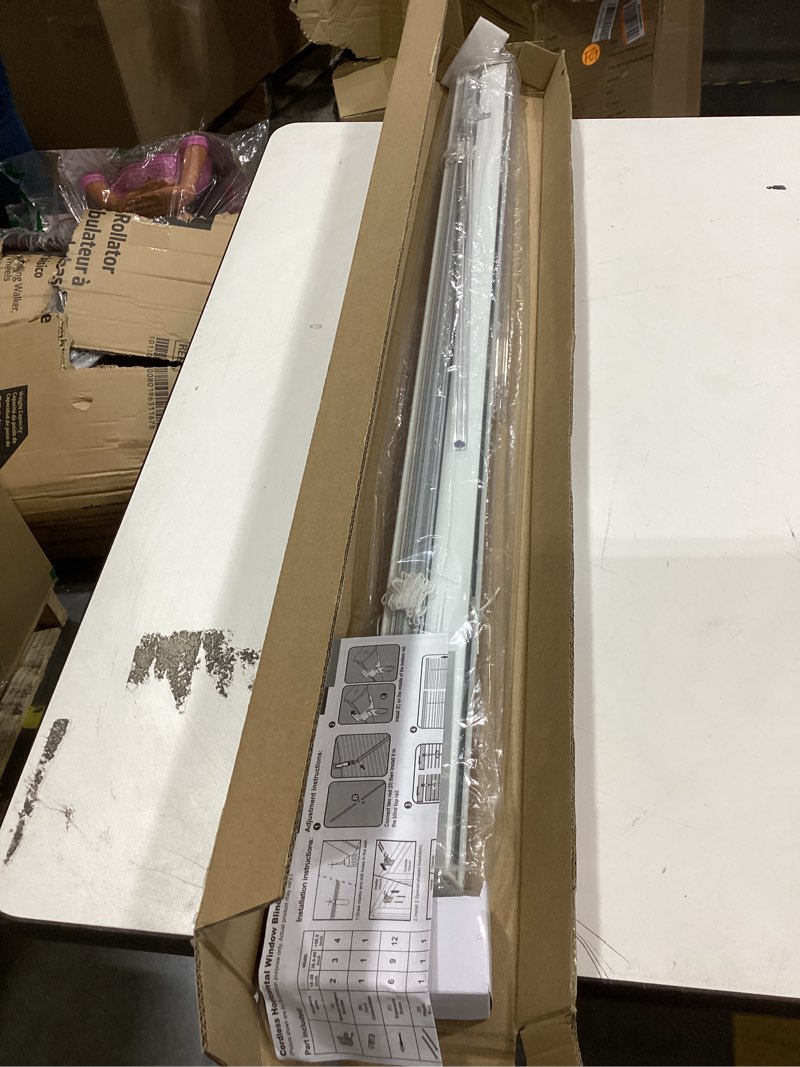 Condition photo showing New/Like New for aluminum mini blinds for windows cordless horizontal window shades for light adjustment, metal venetian blinds waterproof for bedroom, bathroom, 30" w x 48" h, white white 30"w x 48"h