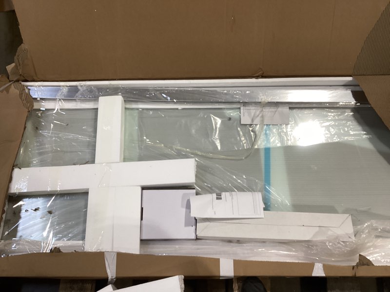 Condition photo showing As Is for shower door 60" w x 74" h,double sliding shower door with 5/16"(8mm) clear sgcc tempered glass,sliding shower door with explosion-proof film nano coating,stainless steel hardware brushed nickel brushed nickel double horizontal handle