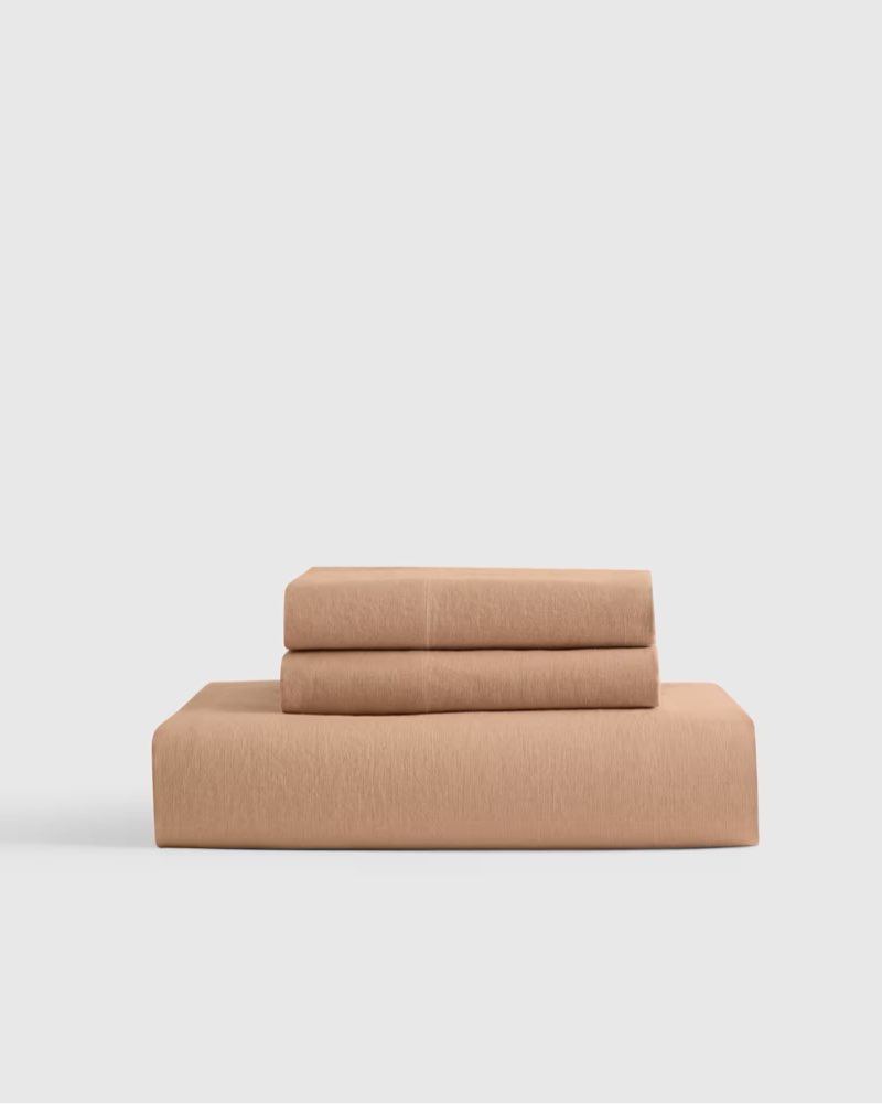 quince european linen fitted sheet set latte full/queen
