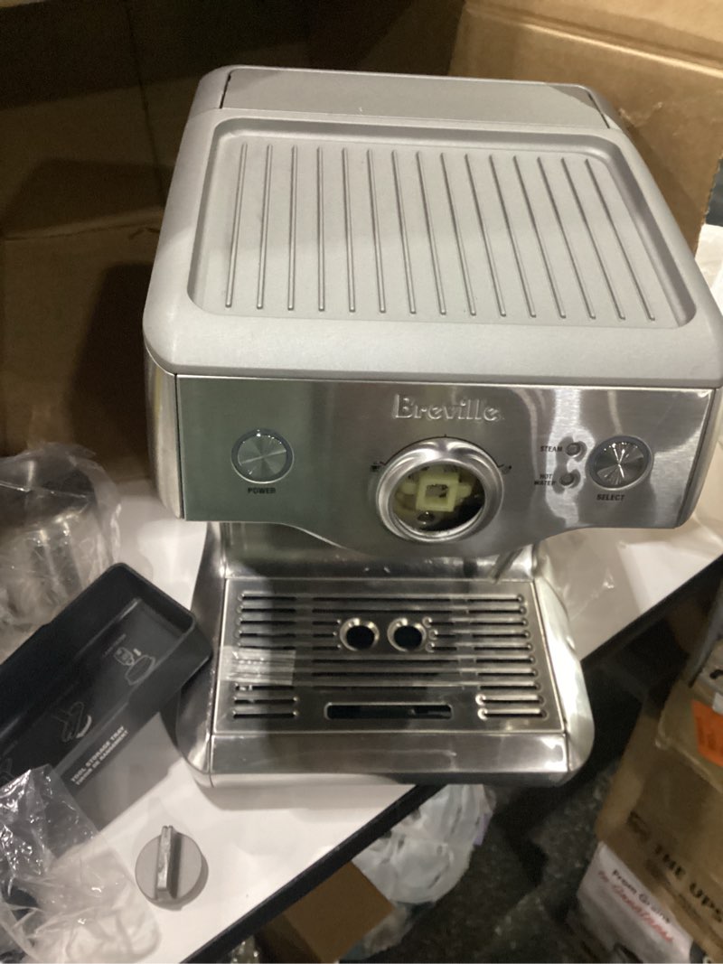 Condition photo showing As Is for damaged breville bes810bssusc bes810bss duo temp pro espresso machine, stainless steel