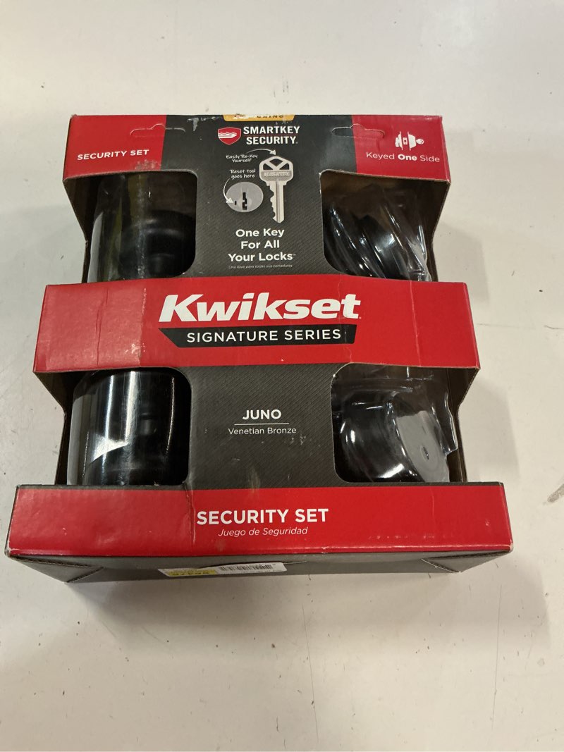 Condition photo showing Good Condition for kwikset smartkey juno venetian bronze deadbolt and entry door knob kw1 1-3/4 in.