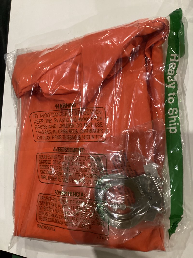 Condition photo showing New/Like New for Prisoner Jumpsuit Halloween Mens Costume Orange Jailbird Costume Prison Inmate Jumpsuit - One Size for Height 65-69 inches