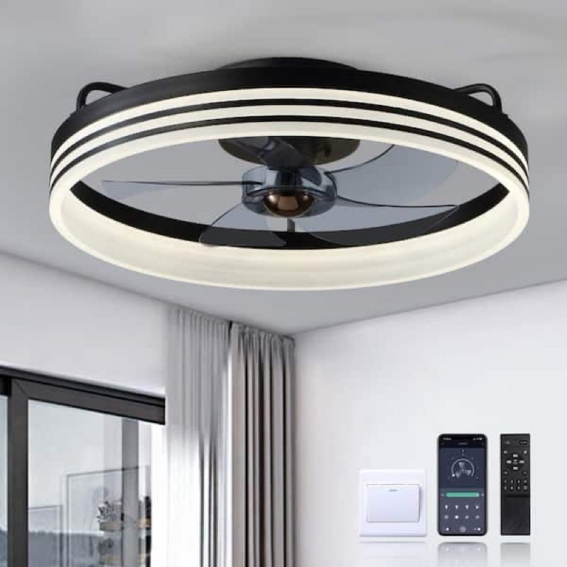 Ceiling Fans with Lights, 20'' Black Low Profile Ceiling Fan with Light, 3000K-6500K Dimmable LED Fa