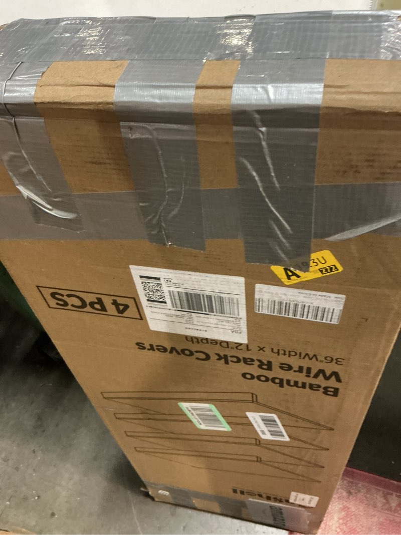 Condition photo showing Good Condition for Wire Shelf Covers, Bamboo Wire Rack Covers for Pantry, Closet (4pcs, 36" W x 12" D) 36"W x 12"D 4