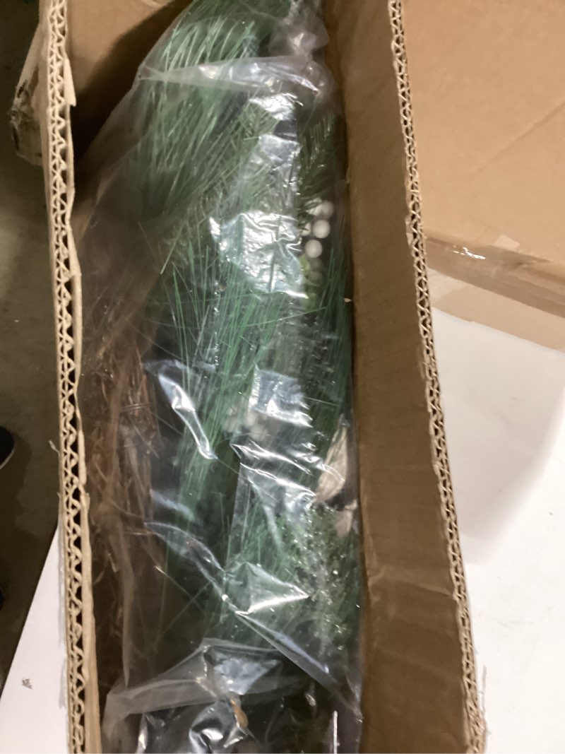 28’’ Pre-Lit Artificial Christmas Wreath, Theme Battery Operated 35 LED Lights with Faux Greenery, P