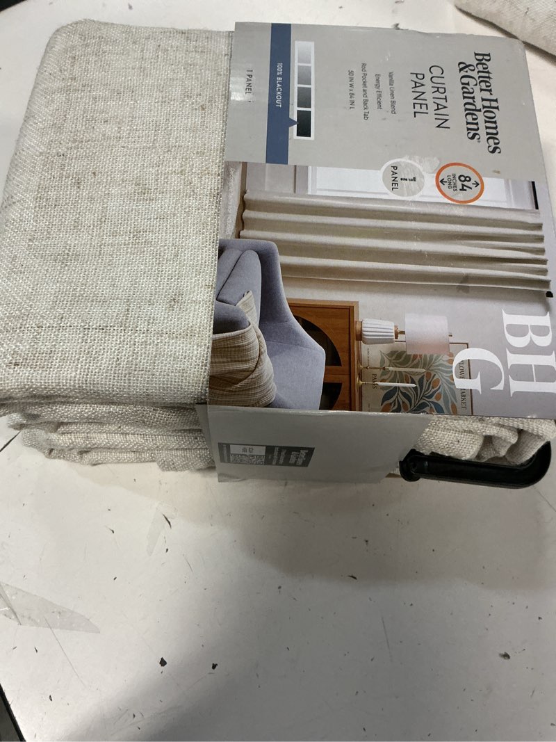 Condition photo showing Good Condition for better homes & gardens 100% blackout linen blend single curtain, 50x84, vanilla dream