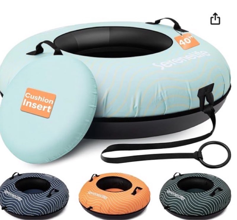 SereneLife 40'' Snow Tube for Sledding - Heavy Duty Hard Plastic Bottom Shell, Rubber Inner Tube, Oxford Cover, & Tow Strap - Inflatable Snow Sled for Kids & Adults - Perfect Winter Outdoor Fun Gift