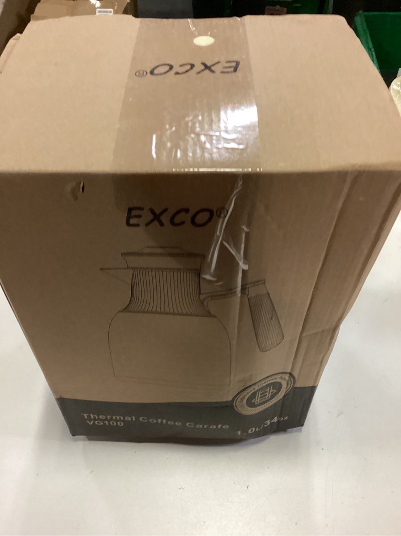 Condition photo showing New/Like New for EXCO 1.0L/34Oz Premium Thermal Coffee Carafe, Glass Lined Insulated Carafes for Keeping Hot, Elegant Coffee Tea Pot Vacuum Termos, Drink Beverage Dispensers, 12H Heat 24H Cold (Kahki+Wood Color)