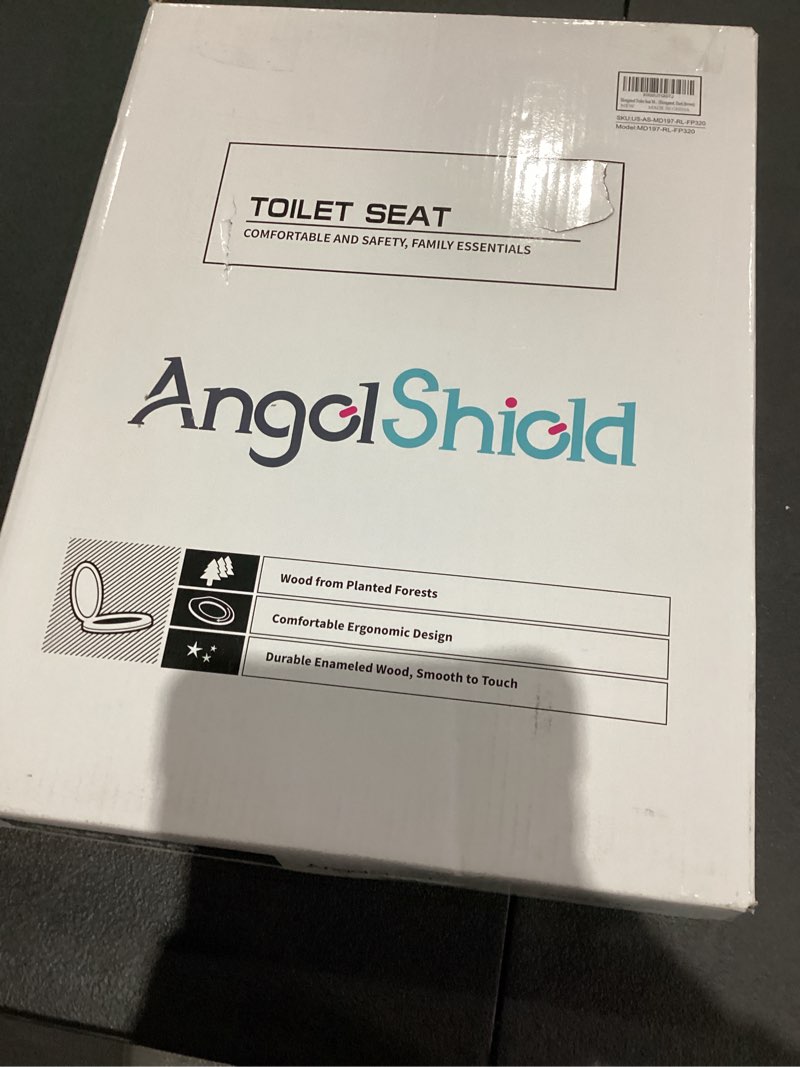 Condition photo showing Good Condition for Elongated Toilet Seat Molded Wood Toilet Seat with Quietly Close and Quick Release Hinges, Easy to Install also Easy to Clean by Angol Shiold (Elongated, Dark Brown) Soft Close Dark Brown