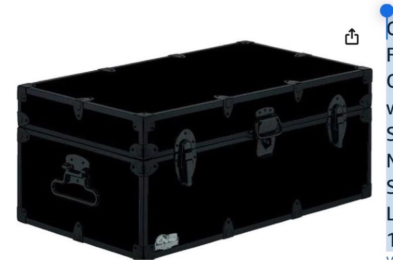 C&N Footlockers - Full-Size Happy Camper Trunk w/Black Trim - #1 Summer Camp Trunk - Made in the USA - Steel Footlocker with Lid Stay - 32 x 18 x 13.5 Inches (Black