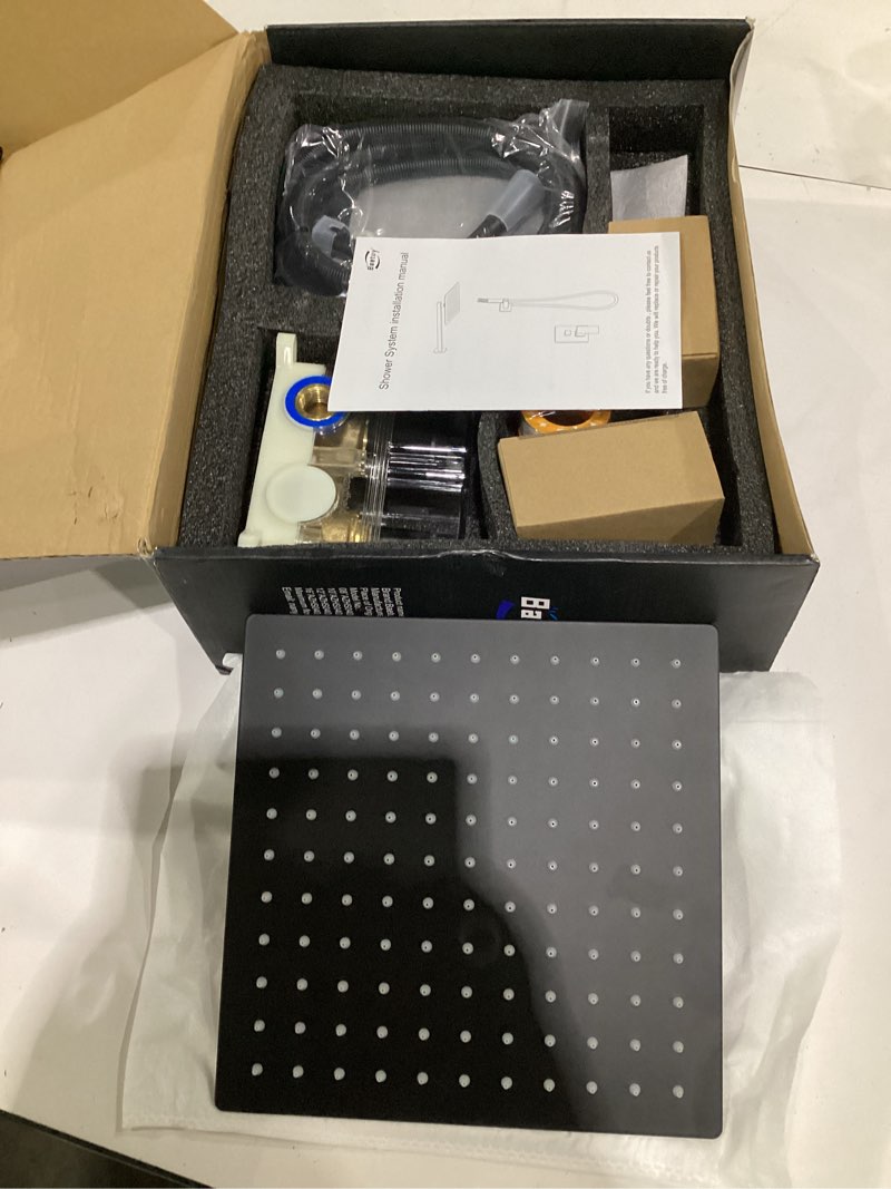 Condition photo showing Good Condition for black shower system, shower faucet set bathroom square rain shower head and handle set, wall mounted shower fixtures with shower valve and trim kit 10 inch matte black matte black 10 inch wall mount