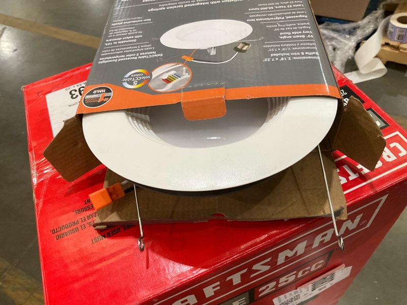 Condition photo showing Good Condition for halo 5 inch / 6 inch led recessed light trim 750 lumens dimmable baffle can light with 5 color temperatures for ceiling indoor outdoor shower lt56079fs1ewhr 1pk - standard 5 cct recessed led light fixture