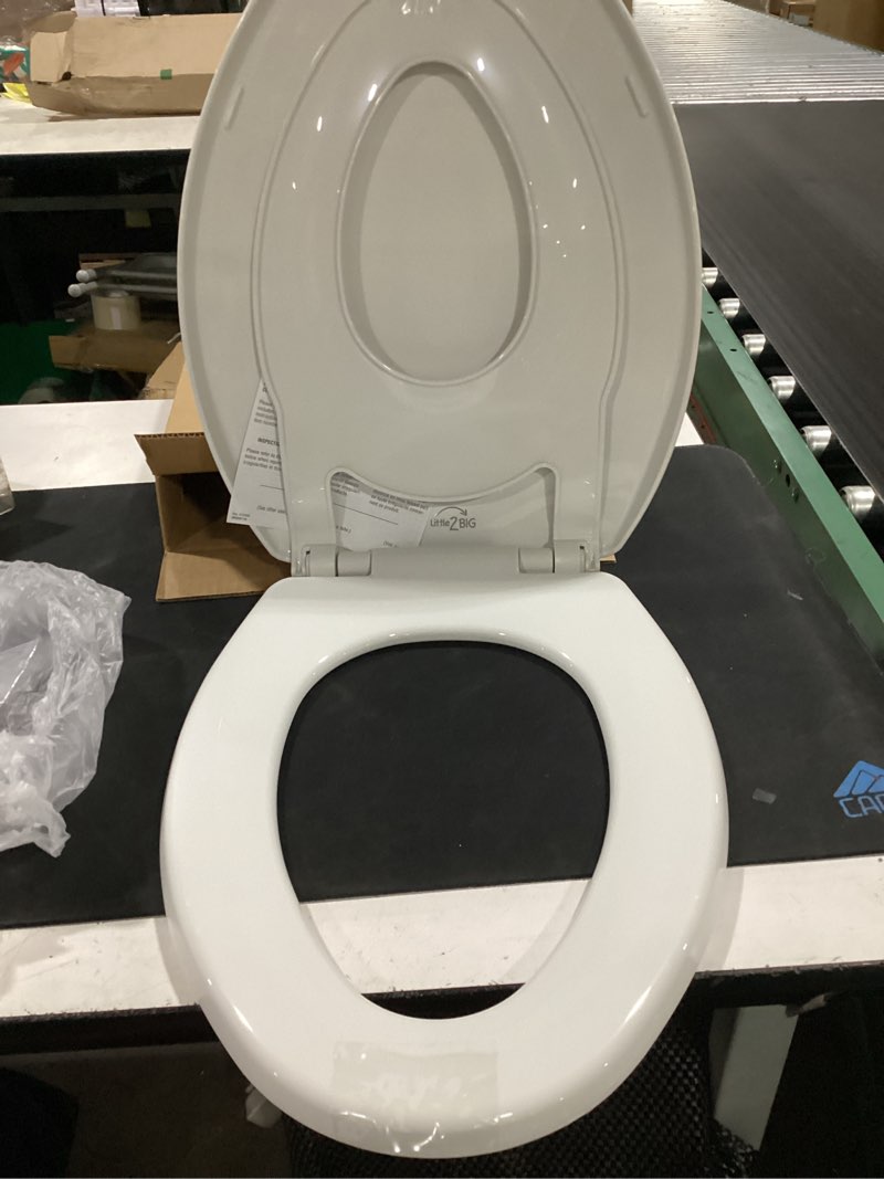 Condition photo showing Good Condition for little2big toilet seat with built-in toddler potty training seat, slow close, easy to install, made in usa, elongated, white