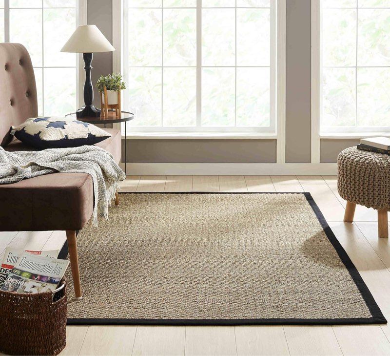 Chesapeake Seagrass Area Rug with Black border (5'x7') 60 in x 84 in Tan With Black Border