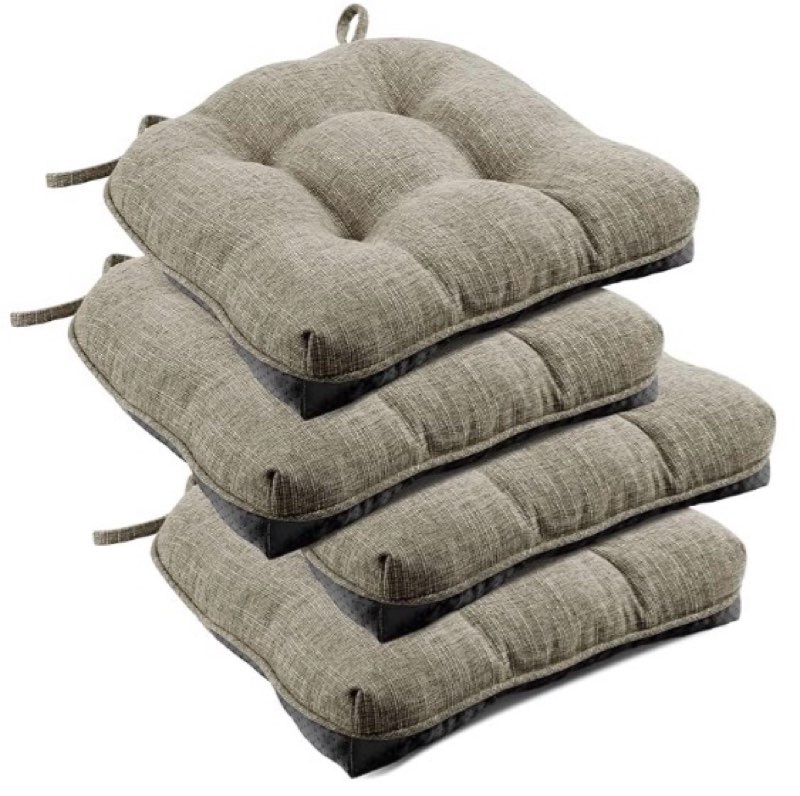 downluxe Indoor Chair Cushions for Dining Chairs, Tufted Overstuffed Textured Memory Foam Kitchen Chair Pads with Ties and Non-Slip Backing, 15.5\" x 15.5\" x 4\", Khaki, 6/Pack