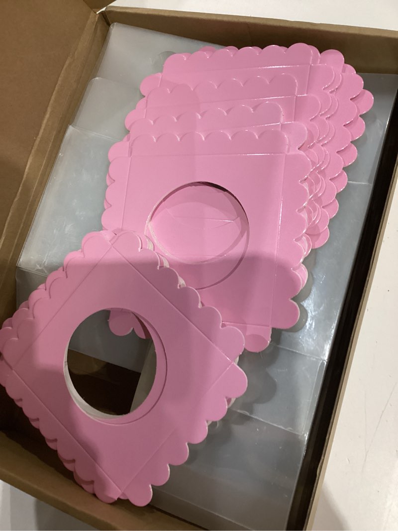 Weysat 100 Pcs Candy Apple Box with Hole Top and Pink Base Clear Pet Caramel Apples Gift Boxes with 